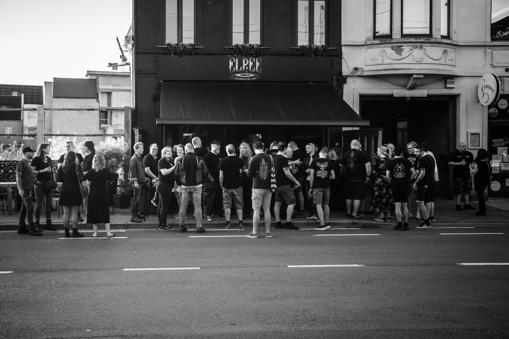 Visitors outside Elpee, by Deinze station